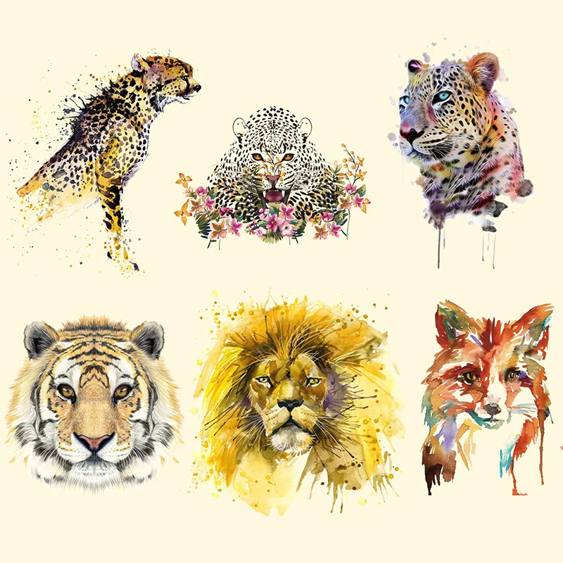 

Leopard Lion Tiger Wolf Fox Cat Animal Ironing Sticker Patches Iron-on Transfers for Clothing Heat Iron on Clothes DIY Appliques