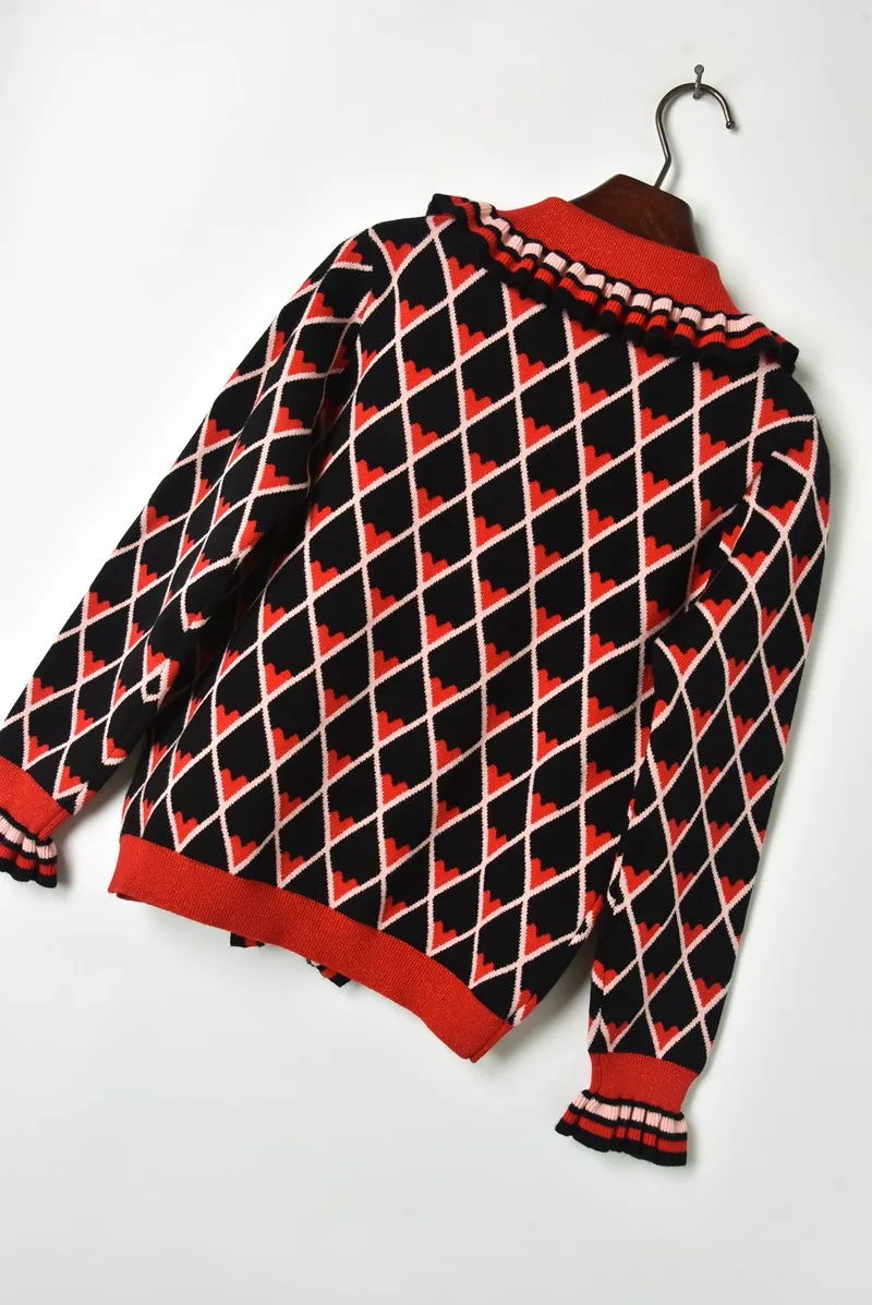 Роскошный дизайнерский брендовый весенний вязаный кардиган для женщин с бантом и сердечком, свитер с оборками, Топ C-324