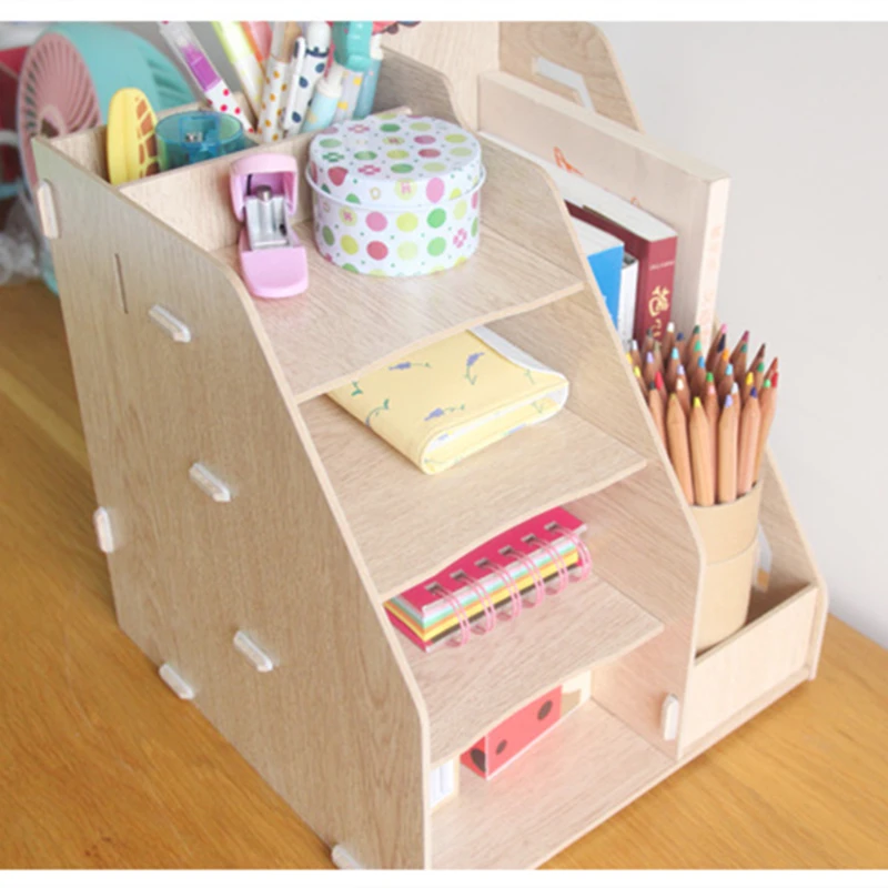 

Coloffice Creative1PC pink wooden Bookends Multifunctional Office desktop storage box Data rack school office organizer supplies