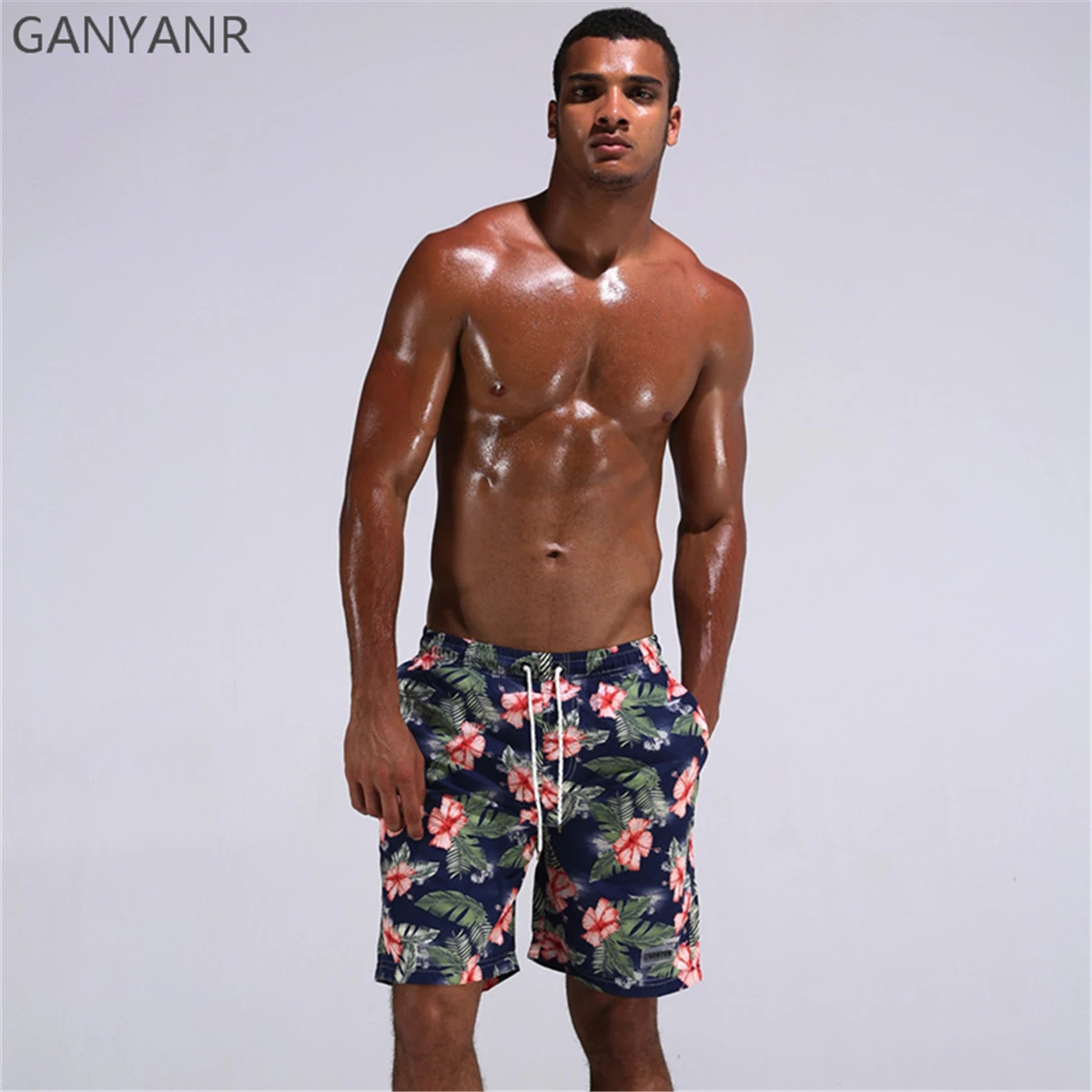 

GANYANR Brand Men Swimming Shorts Boardshorts Bermuda Surf Swimwear Beach Swimsuit Boxer quick dry Sexy Bathing Suit Swim Briefs