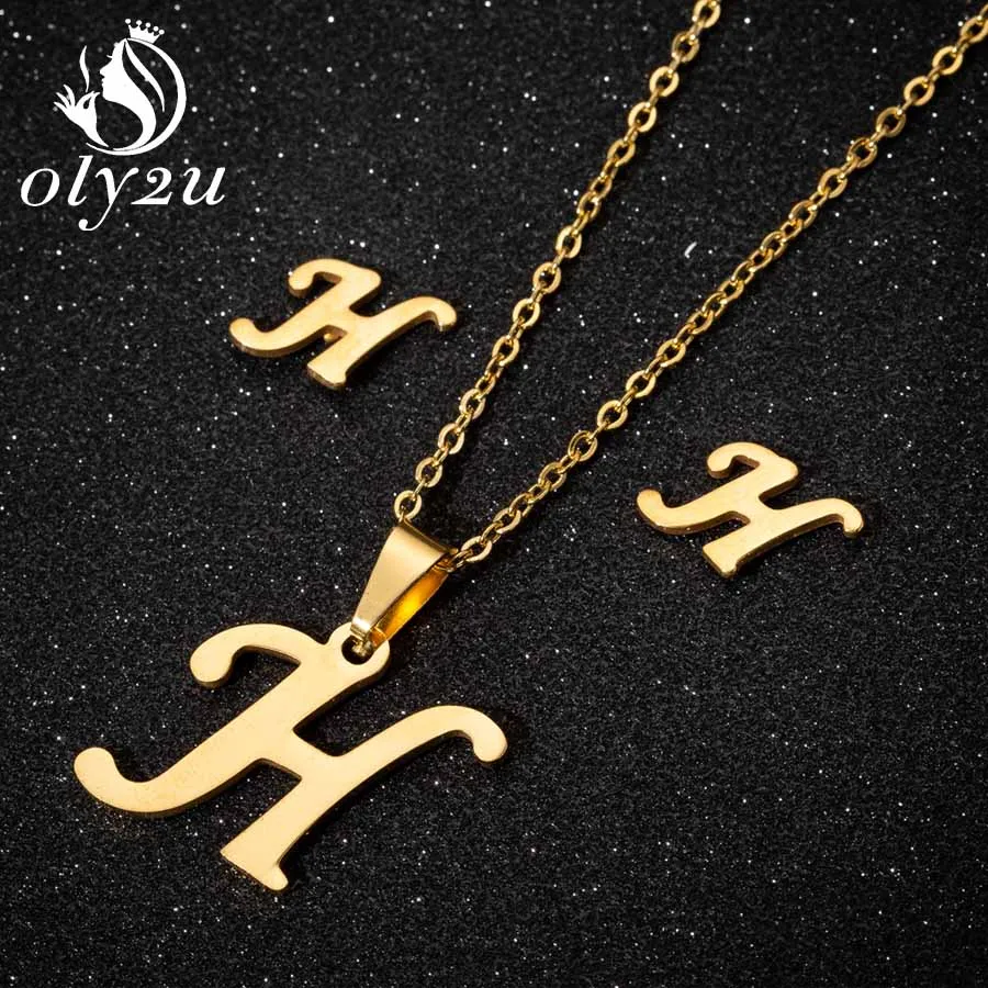 Oly2u кулон с буквами ожерелье ювелирные наборы для женщин нержавеющая сталь