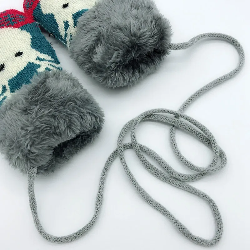 Зимние Детские перчатки, детские вязаные зимние шерстяные вязаные перчатки для маленьких девочек и мальчиков с ремнем, детские перчатки