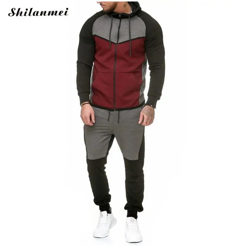 Новая мода Для мужчин комплект с длинным рукавом карман на молнии толстовки + брюки набор мужской костюм походный костюм Для Мужчин 'S