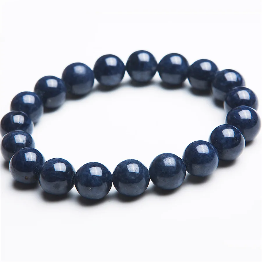 

10mm Genuine Blue Natural Sapphire Gemstone Crystal Round Bead Stretch Bracelet