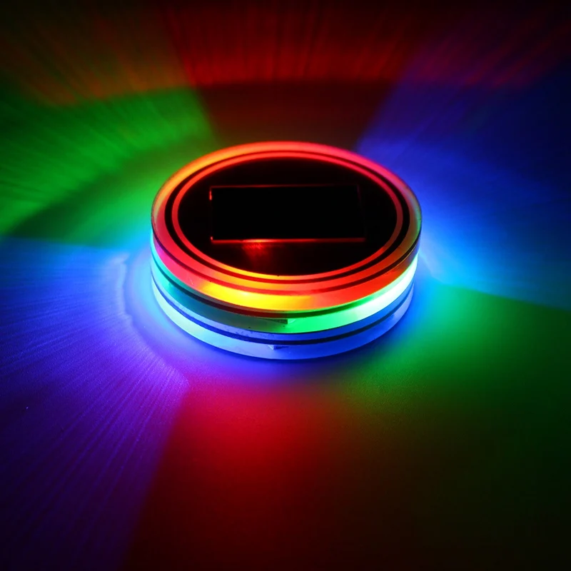

Universal Solar powered Car Cup Holder Bottom Pad LED Solar Light Cover Trim Atmosphere Emergency Lamp