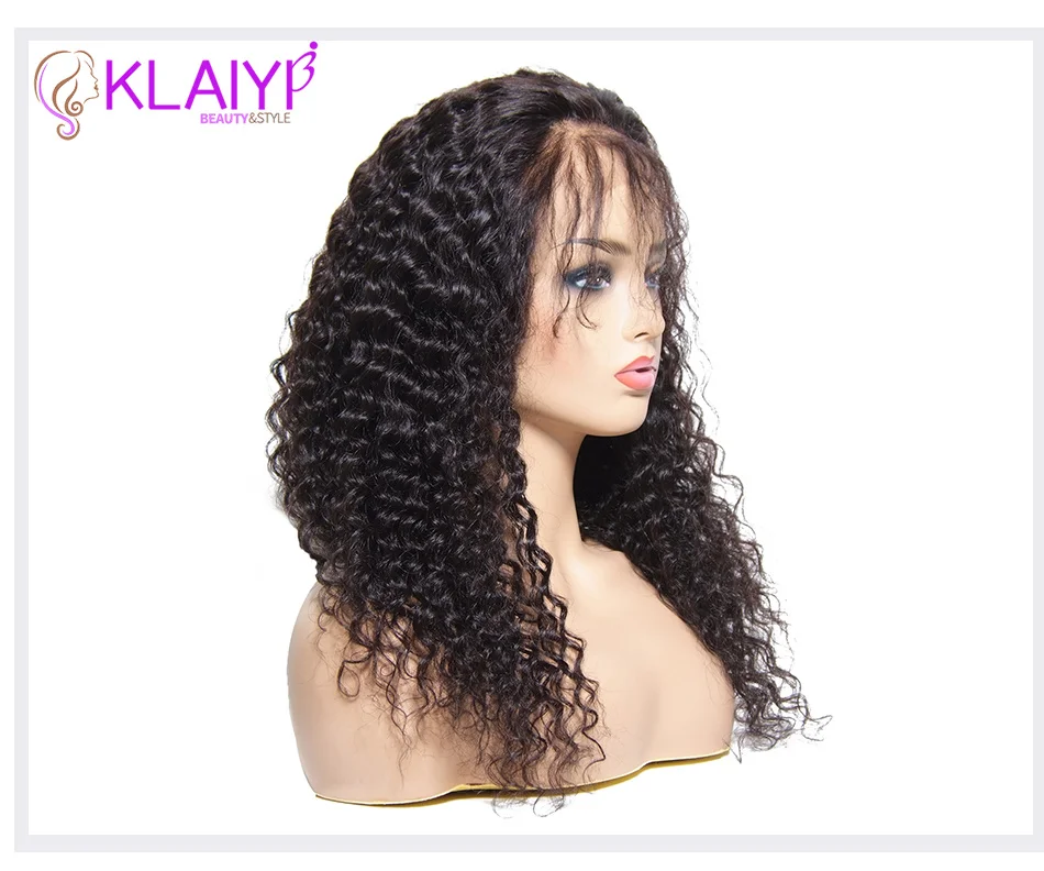 Klaiyi Hair Wig Series Brizilian Curly Wave Remy Hair Wig 10-24 Inch Front Lace Wigs 150% Density Human Hair Wig Natural Color