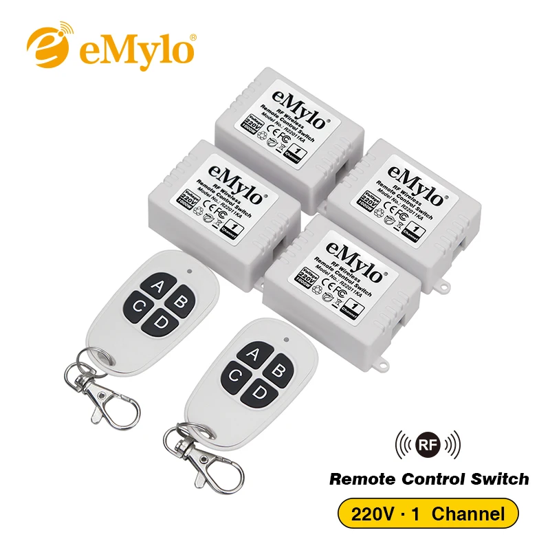 EMylo 4x220 В 1000 Вт 1 канальный 433 МГц беспроводной Радиочастотный реальный пульт