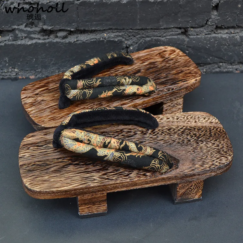 

WHOHOLL Two-teeth Platform Geta Summer Man Male Slippers Japanese Clogs Samurai Kimono Flip-flops Thick-soled Cosplay Shoes