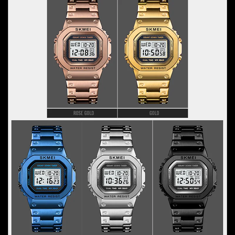 Men Watch Outdoor Sport Wristwatch Top Brand Skmei Alarm Clock Stainless Steel Countdown Digital-4