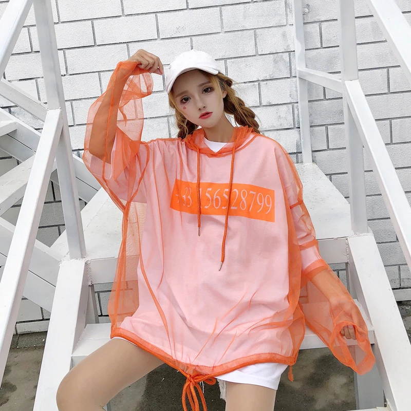 Shimmer Women's Summer Jacket Pullover Hooded Sunscreen Coat Perspective Womens Clothing Oversized Long Sleeve Women's Jacket