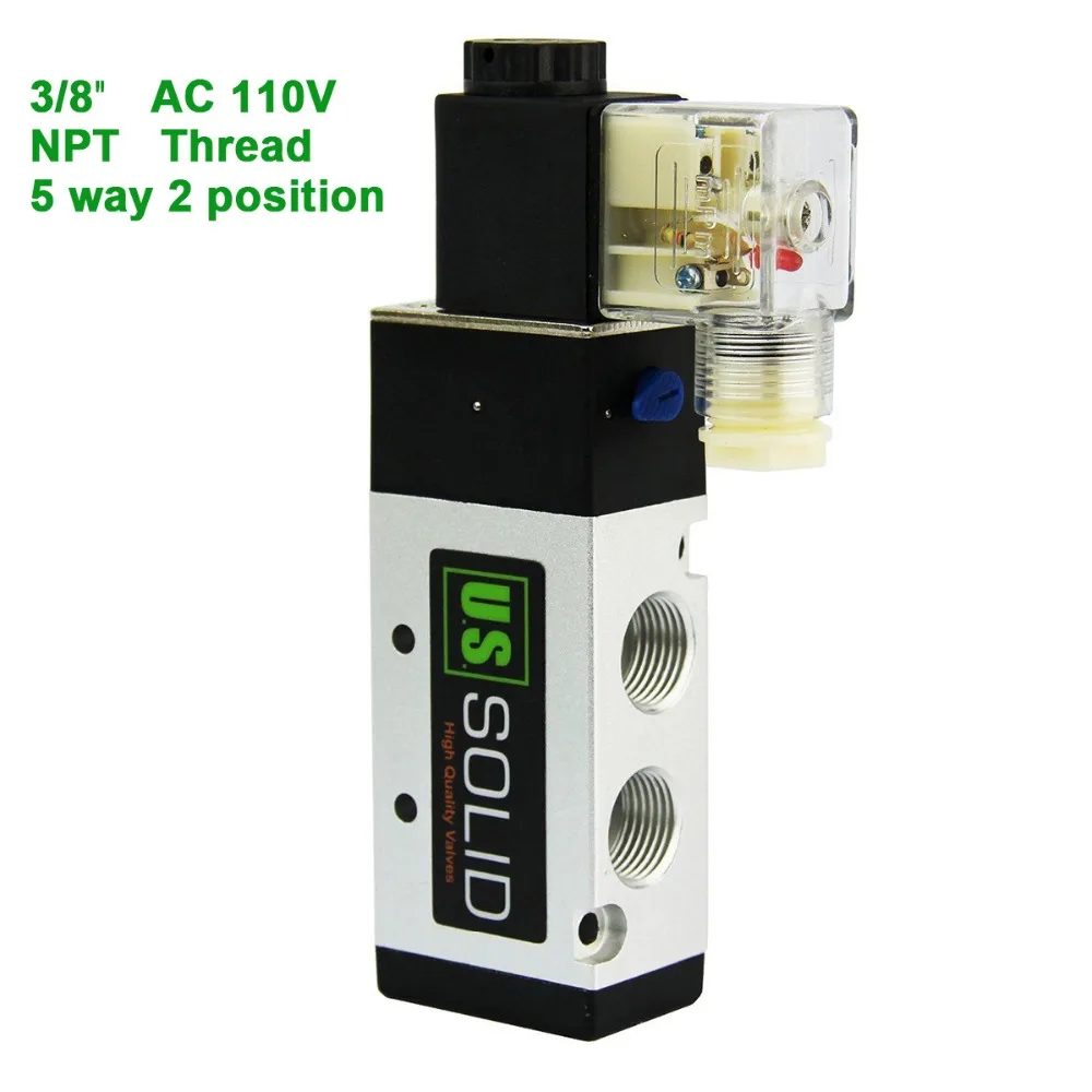 

U.S.Solid 3/8" 5 Way 2 Position Pneumatic Electric Solenoid Valve AC 110 V NPT Thread Aluminum Alloy ISO Certificated