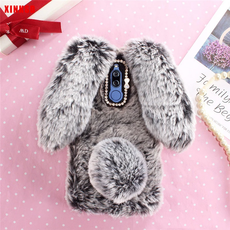 

Fluffy Rabbit Fur Silicone Case For huawei P20 P9 P8 lite Pro Mate 10 9 Nova 3 3i 3E P Smart Plus Diamond Plush Bunny Back Cove
