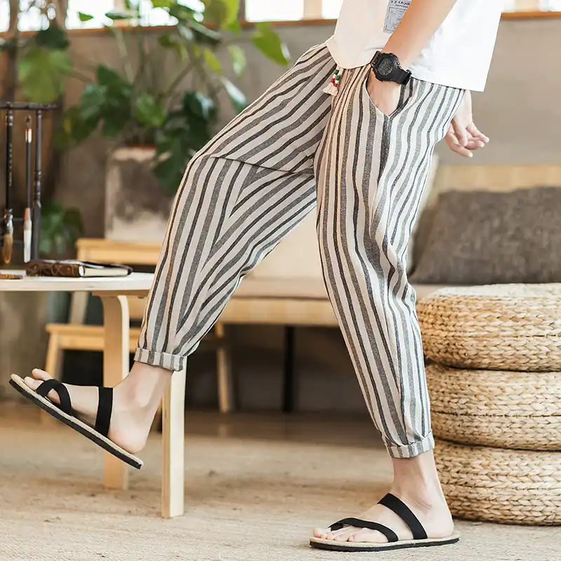 mens striped cropped trousers