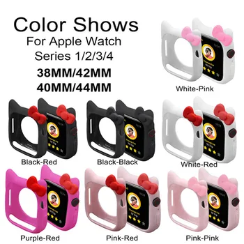 

50pcs New Cute Kitty Cat Minnie Mickey Silicone Case for Apple Watch Series 4 3 2 1 Band for iWatch 38mm 42mm 40mm 44mm Kid Girl