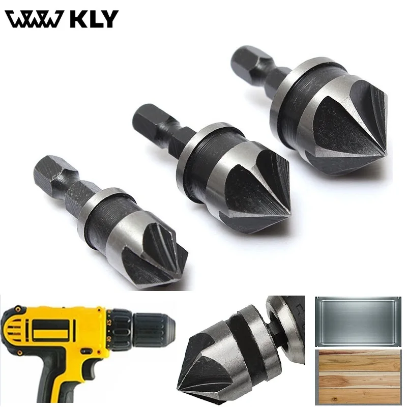 

WWW KLY 3pc 12mm 16mm 19mm Countersink Bore Set 1/4" Hex Shank Wood Plastic Tools Drill Bit Set Woodworking Boring Chamfer