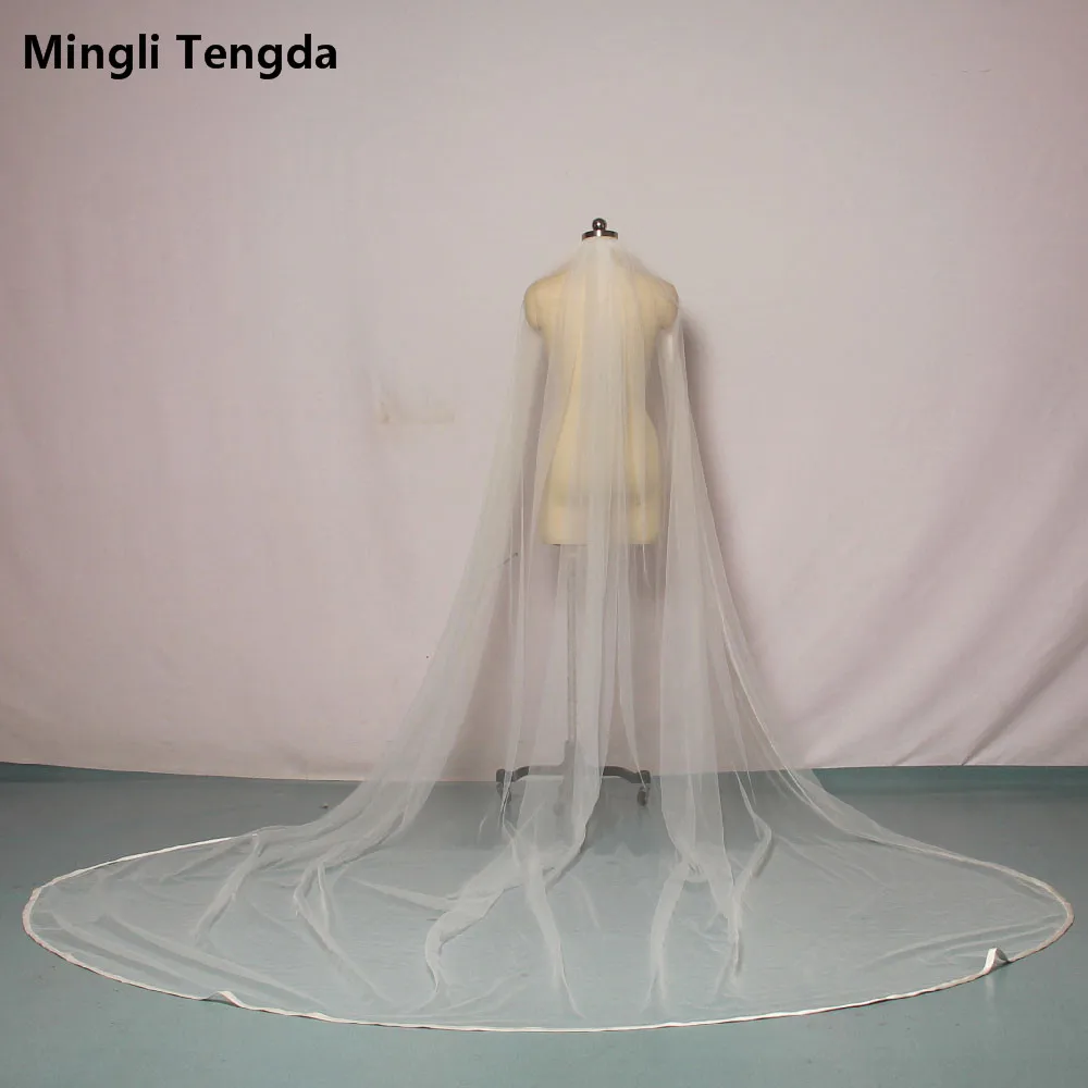 Mingli Tengda слоновая кость/белая Фата невесты атласный край один слой 3 м длиной 3 м шириной свадебная фата Элегантная Дамская Соборная вуаль металлическая расческа