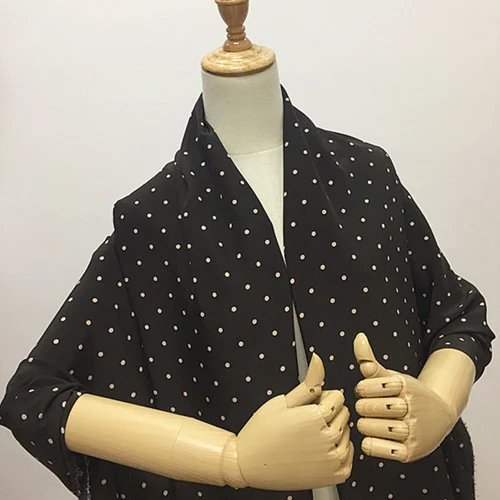 

Mini white polka dot print on black bottom silk crepe de chine fabric,SCDC1047