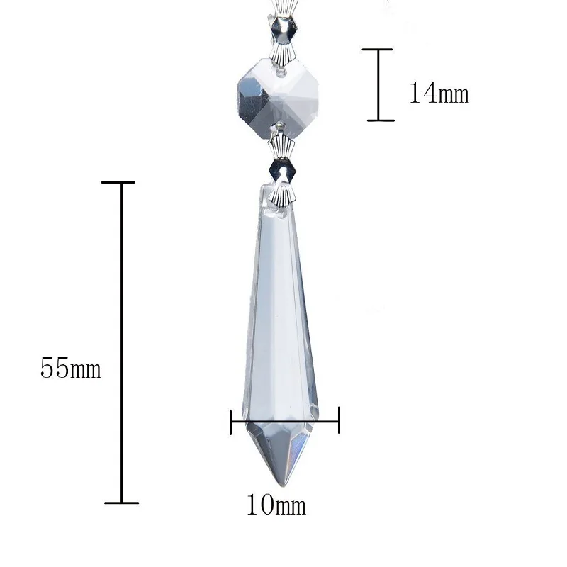 10 шт. 55 мм большая прозрачная Хрустальная люстра ремесло сосулька u-капля призмы части лампы серебро медь разъемы с одним бисером