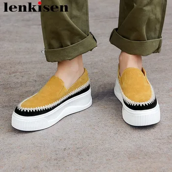 

2019 beauty girls round toe thick high bottom kid suede slip on simple style mixed colors sneakers woman vulcanized shoes L8f1