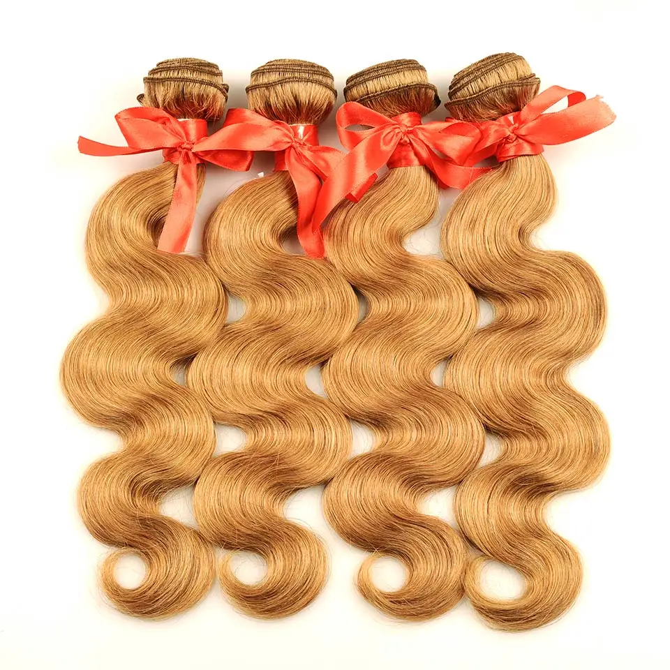 Pinshair 4 шт./упак. волнистые волосы для тела медовые светлые бразильские волосы плетение пучок предложения#27 человеческие волосы для наращивания не реми волосы - Цвет волос: #27
