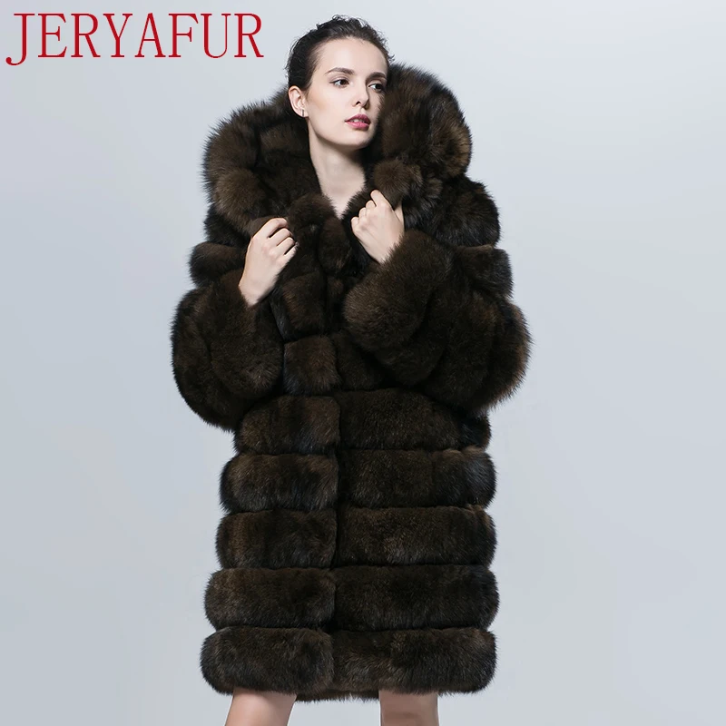 

JERYAFUR2017 Russia Women's winter coat leather coat fox fur handmade clothing fur clothing fur coat with hat removable sleeves
