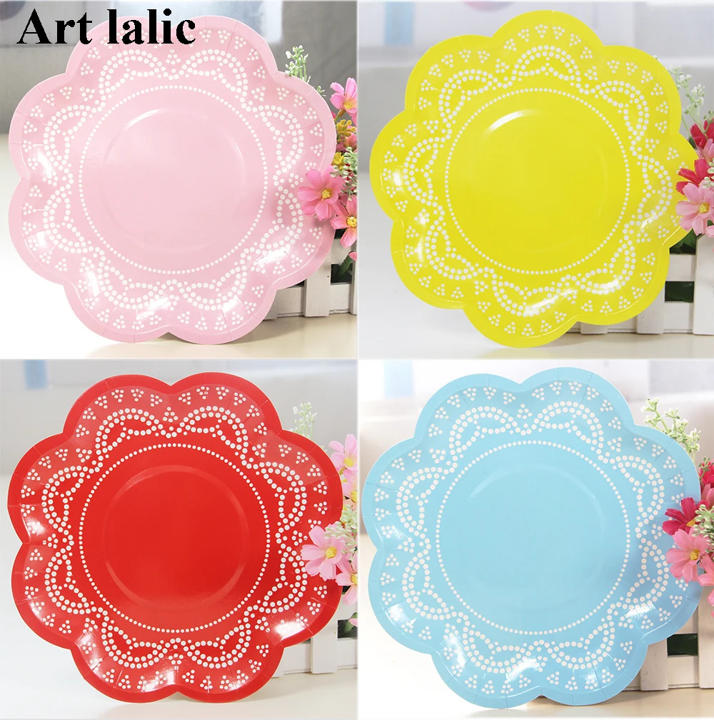 Colorful Doily Lace Party Paper Plates for Valentine Birthday Wedding