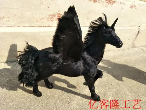 

big simulation black unicorn toy resin&fur wings unicorn doll gift about 32x34x28cm 2614