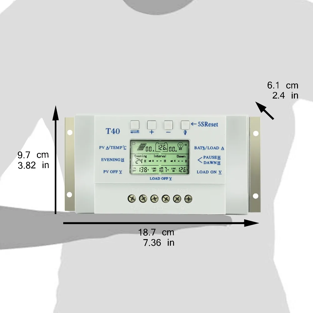 Controlador de Carga Regulador de Bateria Solar de 12v Solar Mppt 40a - 24v Bateria Automática Lcd Duplo Temporizador Controle T10 T20 T30 T40 10a 20a 30a Renovação da Casa