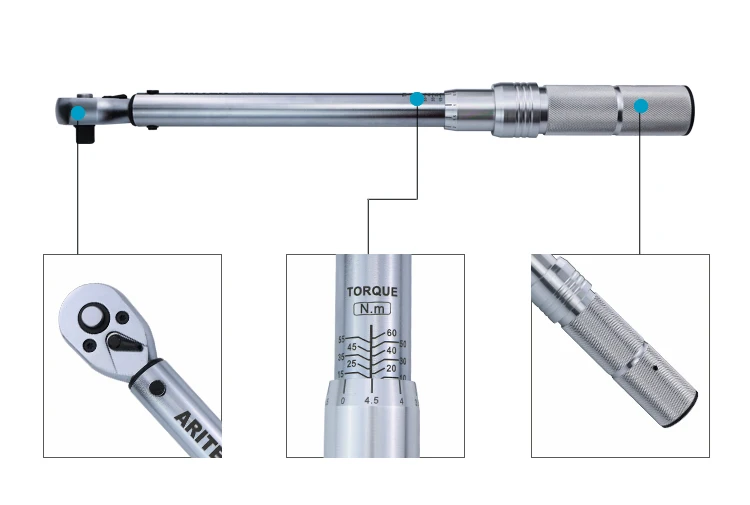 ARITER 0.5-500N.m 1/4" 3/8" 1/2" Square Drive Torque Wrench
