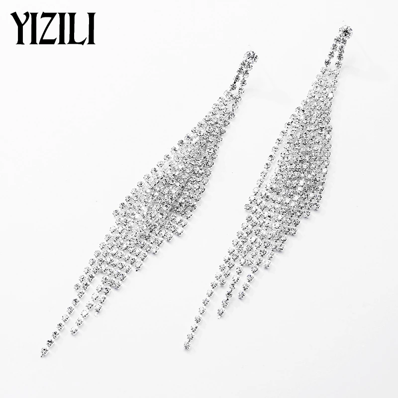 Женские длинные серьги YIZILI модные с кристаллами и кисточками для свадебной