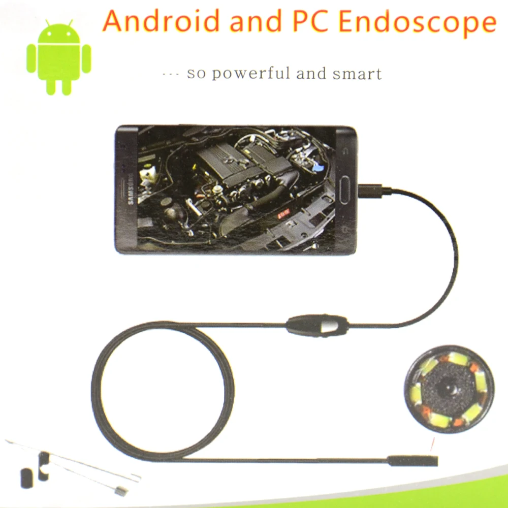 

Newest 2in1 Endoscope Android & PC USB Inspection Camera 7MM 1M/2M/5M 720P HD Borescope Video Cam 6 Adjustable LED Night Vision