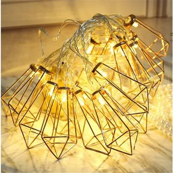 

3M 20LED Diamond Shape Fairy 2*AA battery String Light LEDs Retro Iron Metal Wedding Party Home Decoration Lantern String Lamp