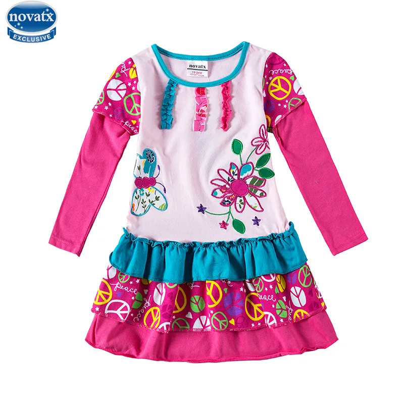 

novatx H7126 baby girls long sleeve flower dress children clothes frocks autumn/spring girls wear floral dress girl high quality