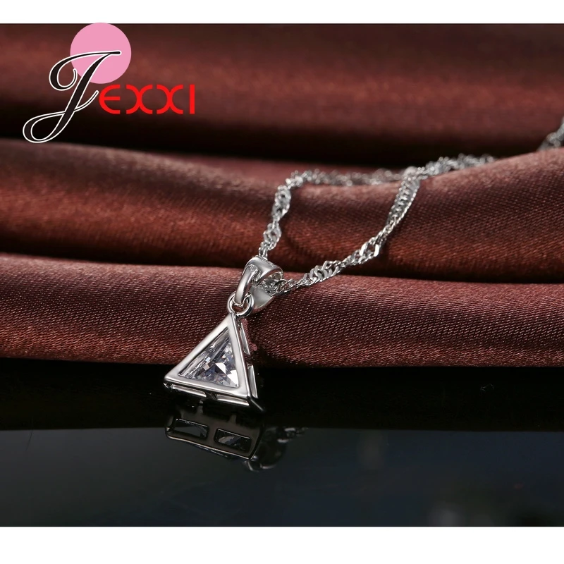 Jemmin 2019 Charme Frauen Bijouterie Sets Dreieck Form 925 Sterling Silber Halskette Ohrringe Einfache Schmuck Anhänger Set