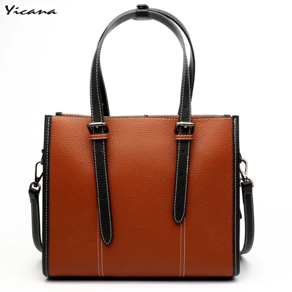 

Yicana 2018 new style 4 colors 100% Genuine Leather Totes Handbags Vintage Style Women's bag