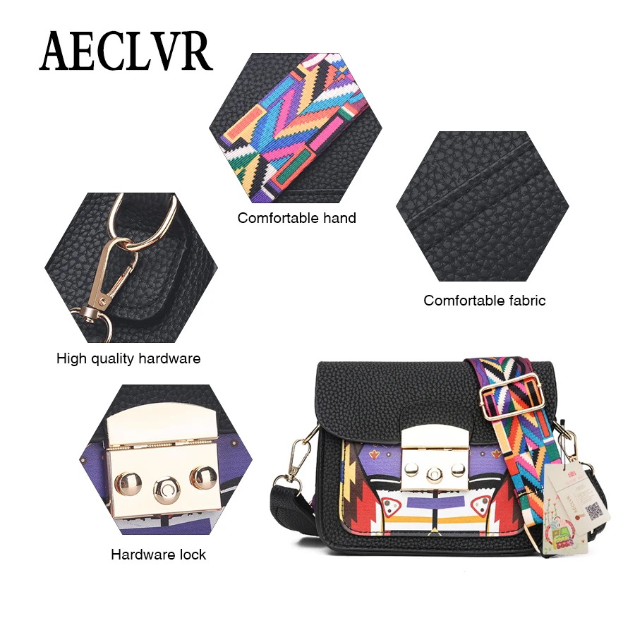 AECLVR الإبداعية الطباعة بو الجلود النساء Crossbody أكياس جميلة الملونة واسعة قطاع حقيبة كتف كل مباراة السيدات رفرف