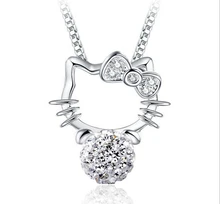 ANENJERY – collier ras du cou en argent Sterling 925, pendentif boule de cristal, chat, cadeau pour femmes
