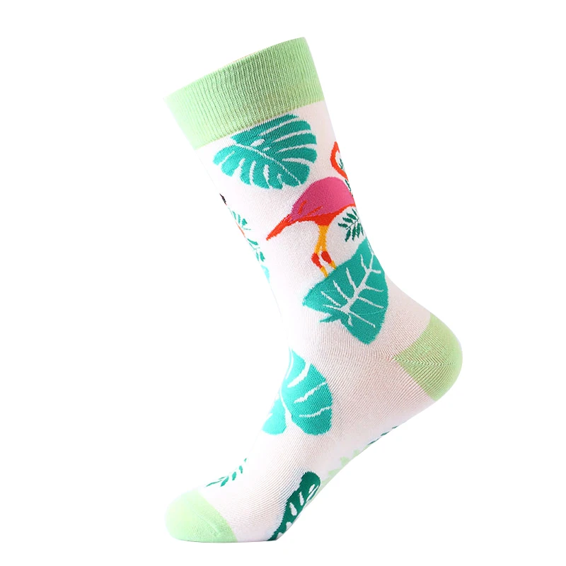 Бренд Moda Socmark, уличные стильные мужские носки, хлопковые носки с принтом фламинго, разноцветные забавные носки радужной расцветки, мужские носки с сорняками - Цвет: 50013