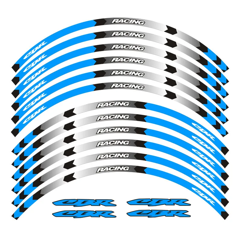 Лидер продаж высокое качество мотоциклетные колеса наклейка светоотражающие обод велосипед подходит для Honda CBR RR CBR CBR1000 600RR 650R 300R - Цвет: CBR A Blue