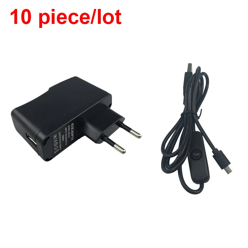 10 шт./лот 5 В 2A Мощность переходник + Micro USB кабель с выключателем Питание для Raspberry Pi 2 Малина PI zero w