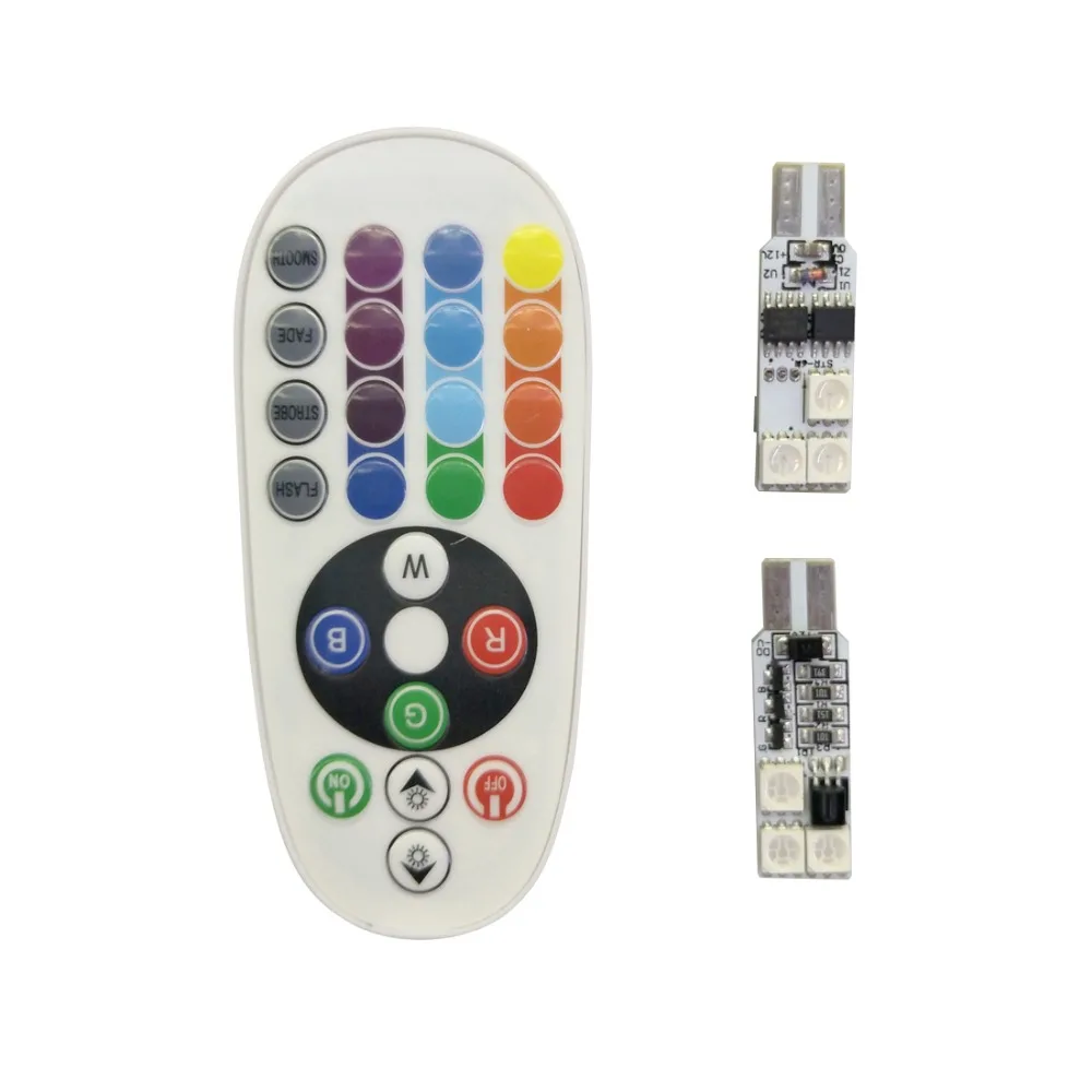 

2PCS T10 6 Led SMD5050 RGB DC12V Car Shown Wide Light Bulbs 194 168 W5W Car Interior Reading Light / Signal Lamp Remote Control