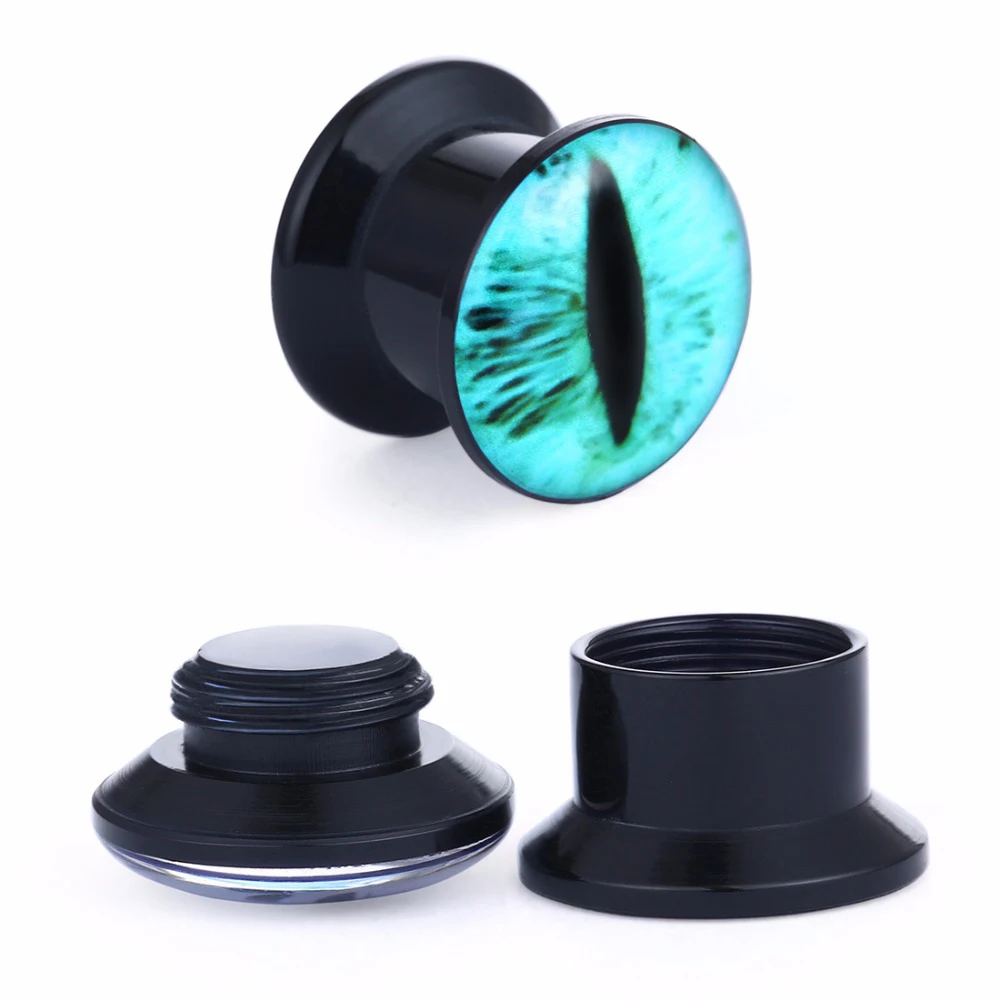 Danniez-new-store-1-pair-black-acrylic-blue-eye-logo-ear-plugs-tunnels-piercing-body-jewelry