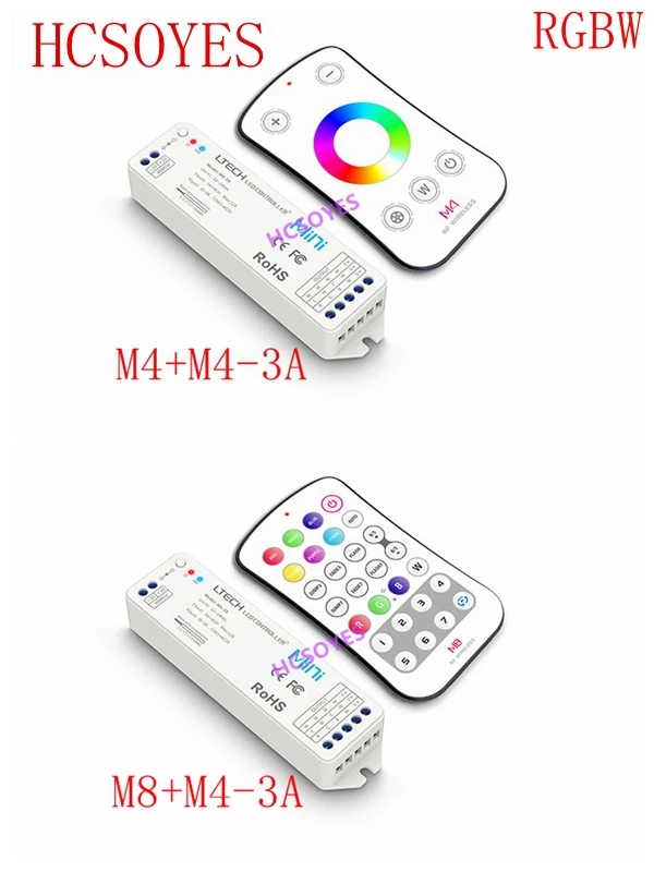

LTECH M4/M8 M4-3A Led RGBW Strip Controller Wireless RF Touch Remote CV Receiver 3A 4 channel output 5050 3528 RGBW Led Strips