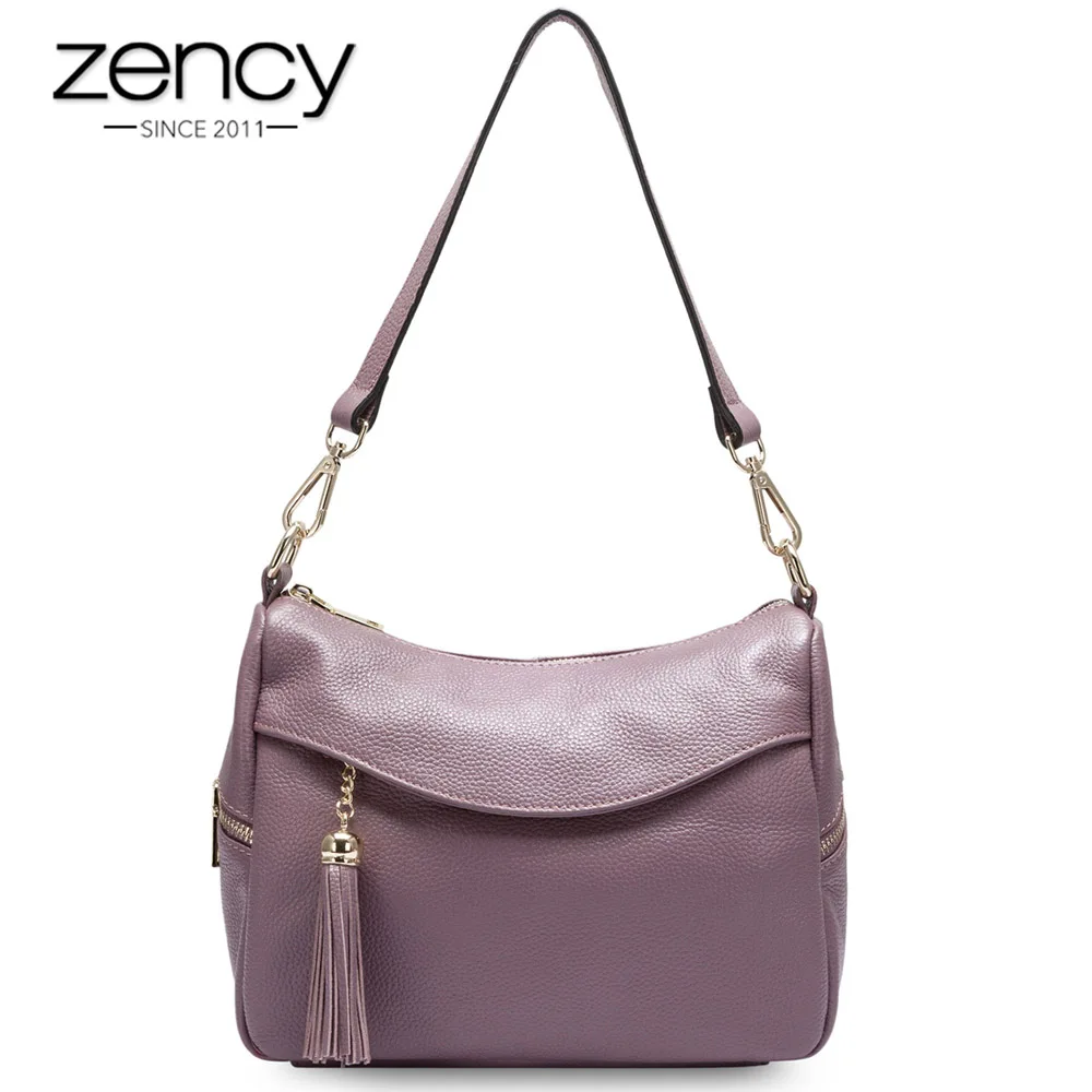 Hombro de Las Zency Couro Genuíno Moda Feminina Ombro Bolsa Borla Charme Senhoras Mensageiro Elegante Bolso Mujeres 100%