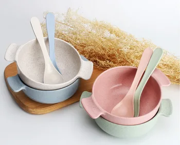 

DHL 500set 2pcs/set Baby Feeding Food Tableware Eco-Friendly Kids Dishes Baby Eating Dinnerware Anti-hot Training Bowl+Spoon