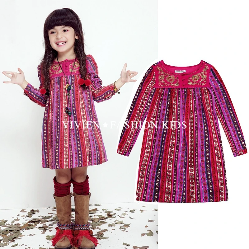 New 2016 Striped Patchwork Character Girl Dresses Long Sleeve Cute Mouse Children Clothing Kids Girls Dress
