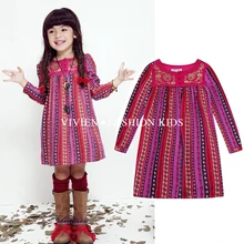 New 2016 Striped Patchwork Character Girl Dresses Long Sleeve Cute Mouse Children Clothing Kids Girls Dress