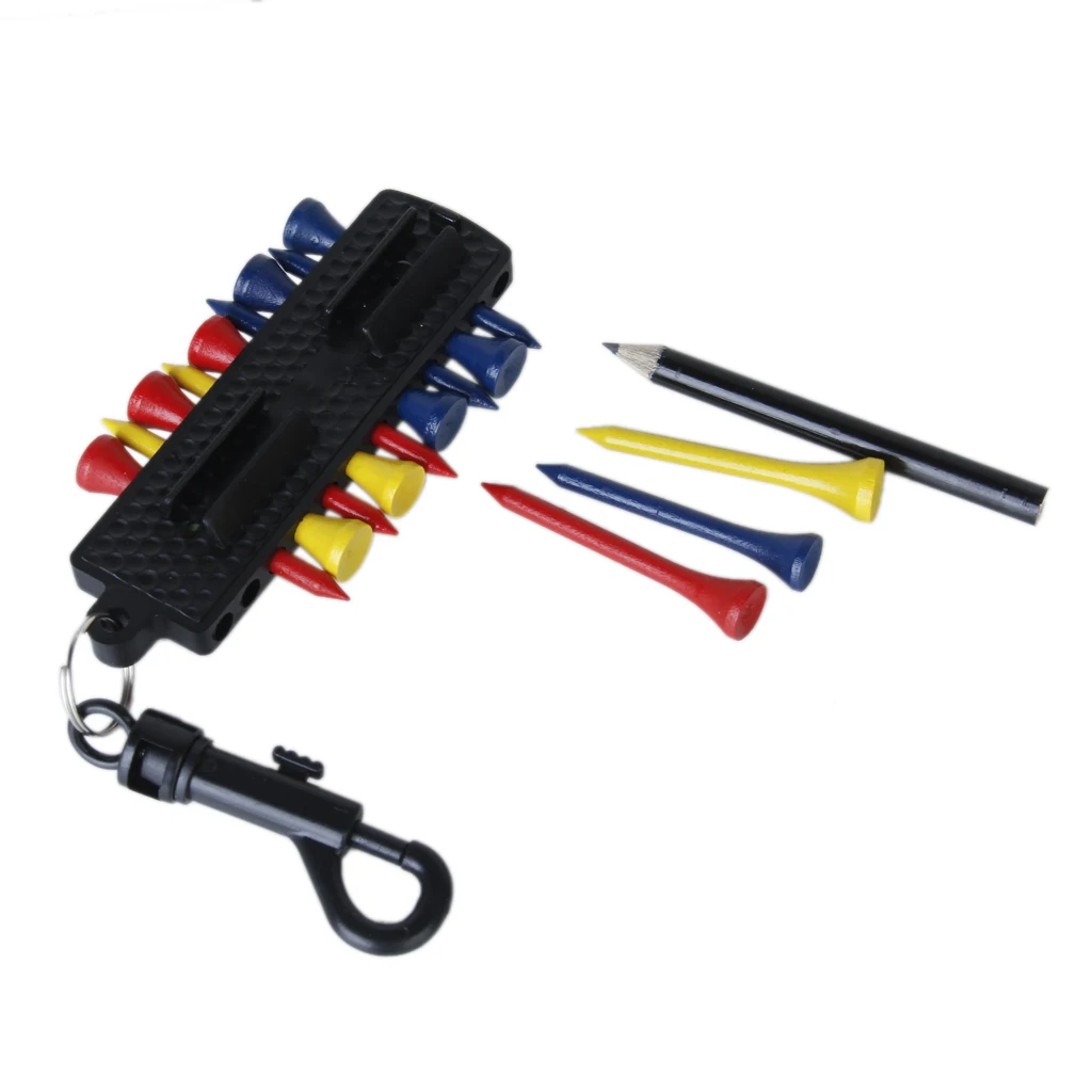 1 set Golf Tee Caddy Keeper Key Chain 12 Tees 2 Ball Markers Divot Tool Pencil Set