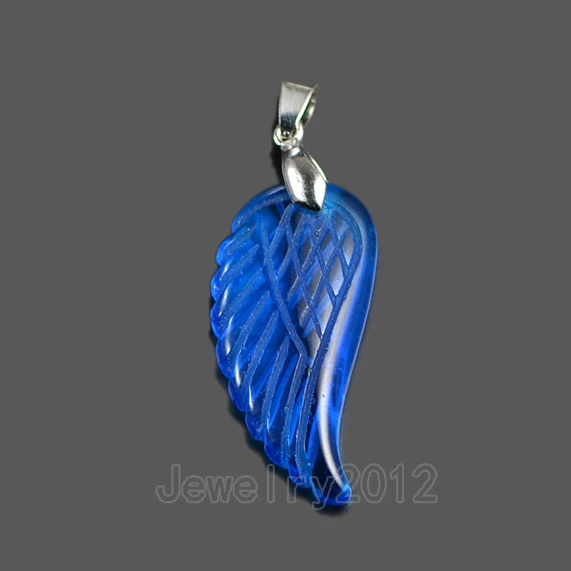 5PCS/Lot Synthetic Blue Quart-z Gem stone Angel Wing Pendant Necklace Chakra Healing Reiki Beads 17x35mm Wholesale | Украшения и