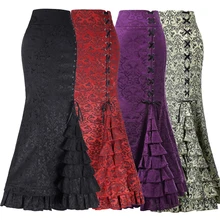 Новая женская сексуальная Готическая винтажная длинная юбка-Русалка с рюшами и цветочным принтом на шнуровке макси юбка облегающая элегантная длинная юбка